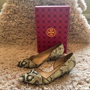 Tory Burch Natural/ Java Snakeskin Wedge